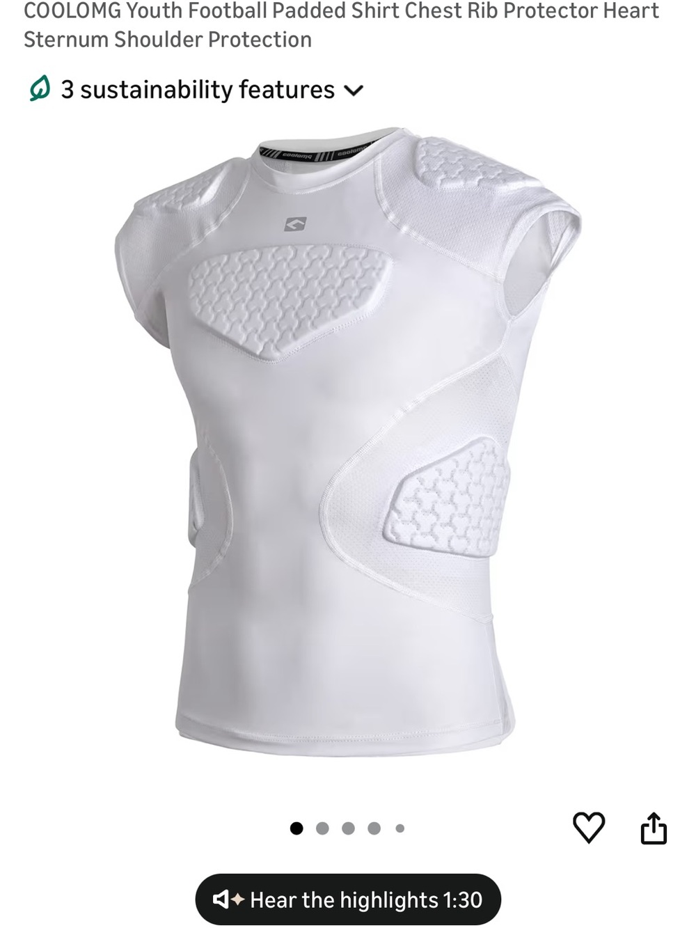 Youth football padded compression shirt size YL
